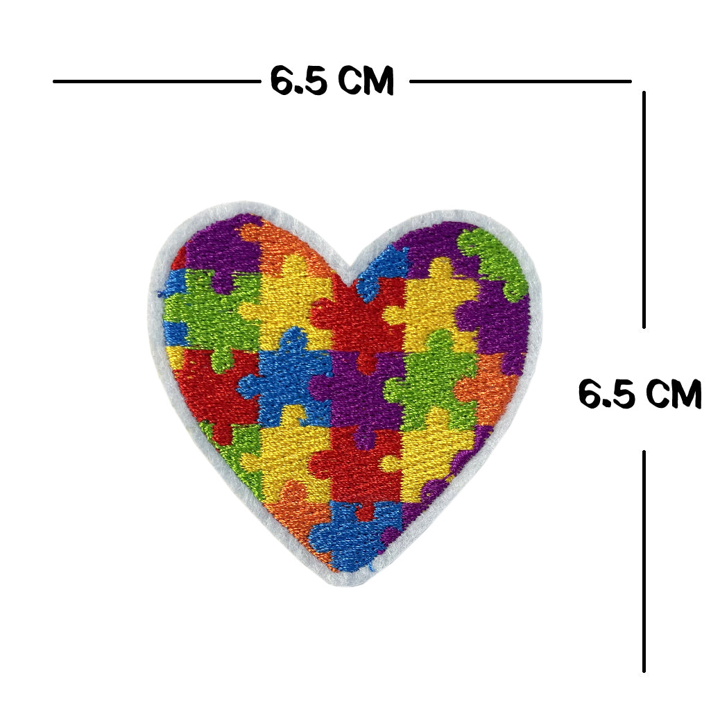 Autism Awareness Heart Embroidery Patch Iron on or Sew on jigsaw puzzle Love