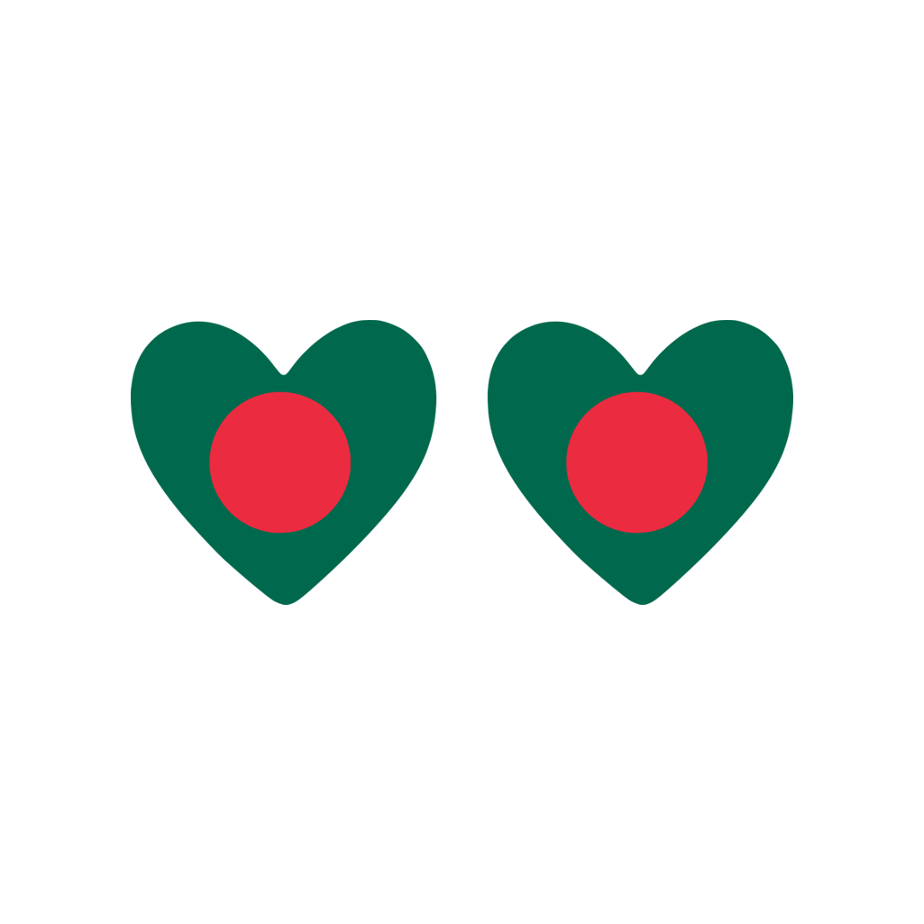 Set of 2X Bangladesh Flag HEART Temporary Tattoo Waterproof Bangali Team
