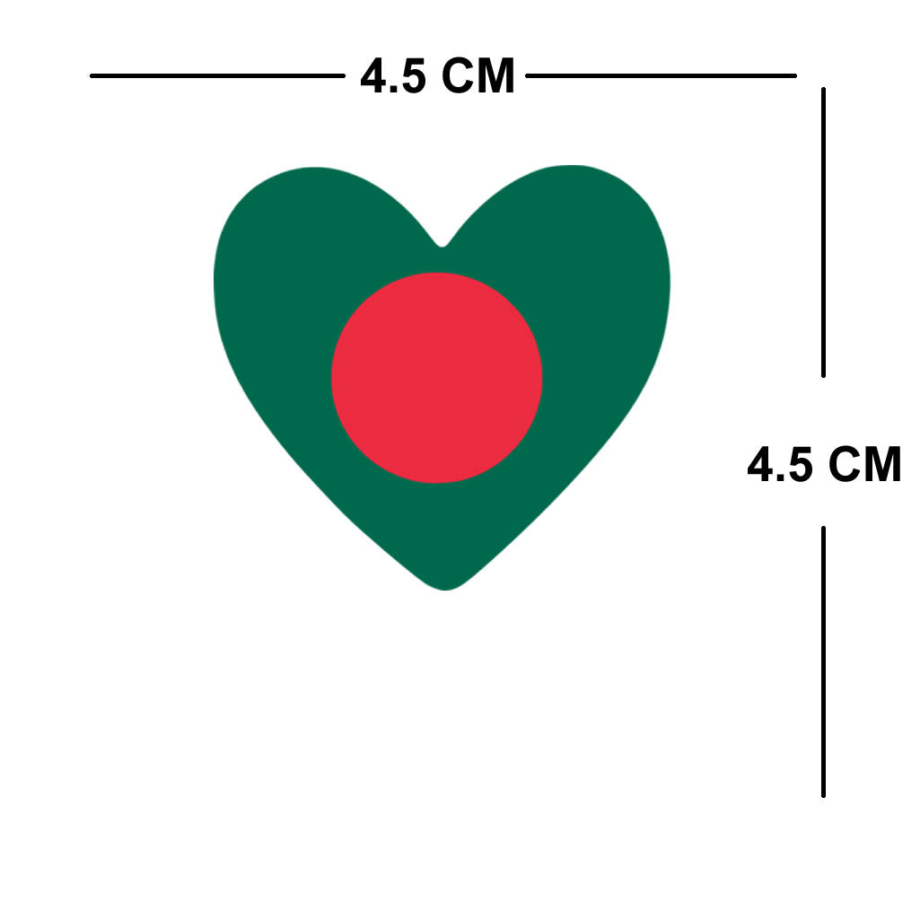 Set of 2X Bangladesh Flag HEART Temporary Tattoo Waterproof Bangali Team
