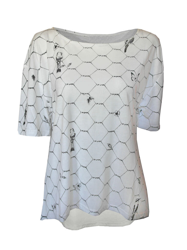 Birds Butterflies, flowers on wire print top women ladies oversized Tshirt