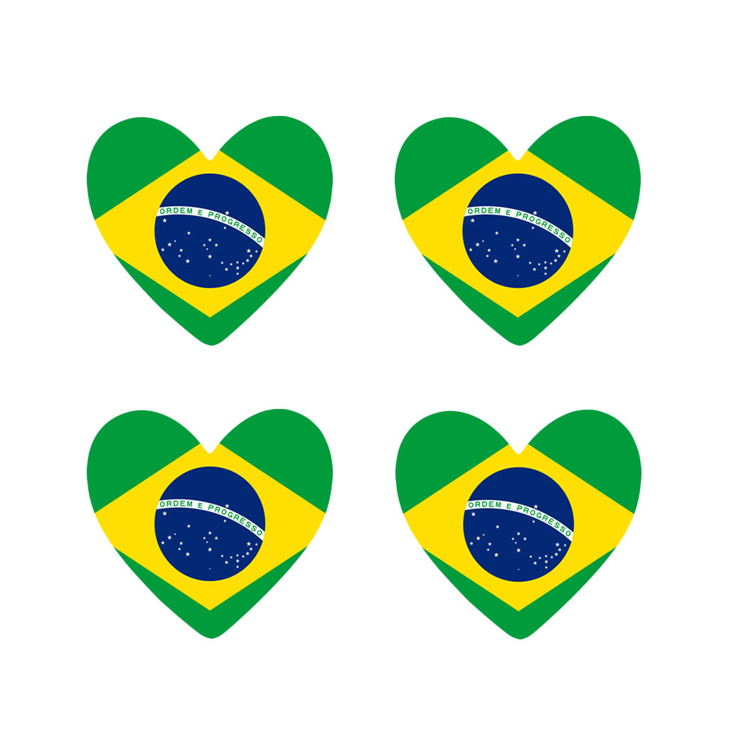 Set of 4 x Brazil Flag Heart Iron on Transfer for fabric Brazilian Team