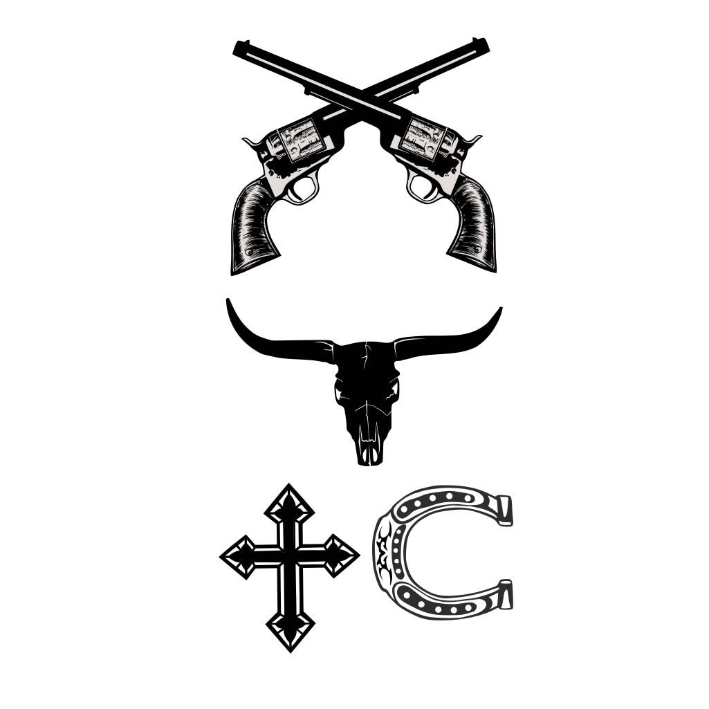 Cowboy core TEMPORARY TATTOO long lasting waterproof bull horn horse shoe cross skull