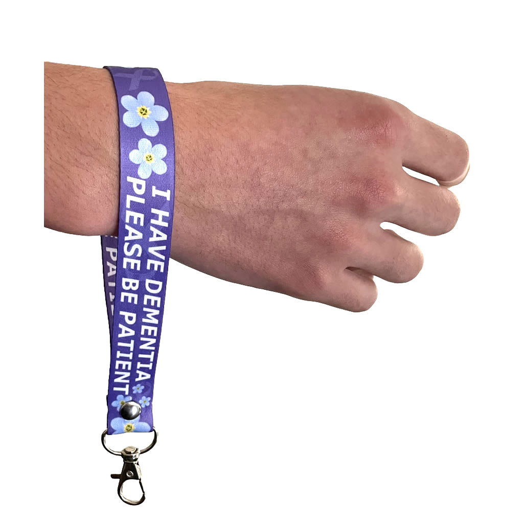 Set of DEMENTIA awareness elastic Wrist band wristband / Key tag I have dementia please be patient forget me not