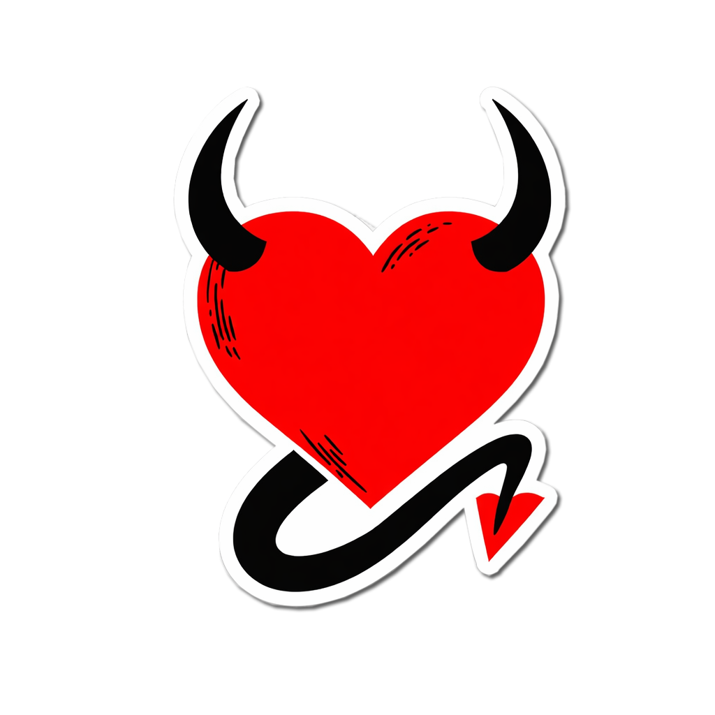 4 PACK Devil Heart waterproof Matte vinyl sticker devilish horn tail