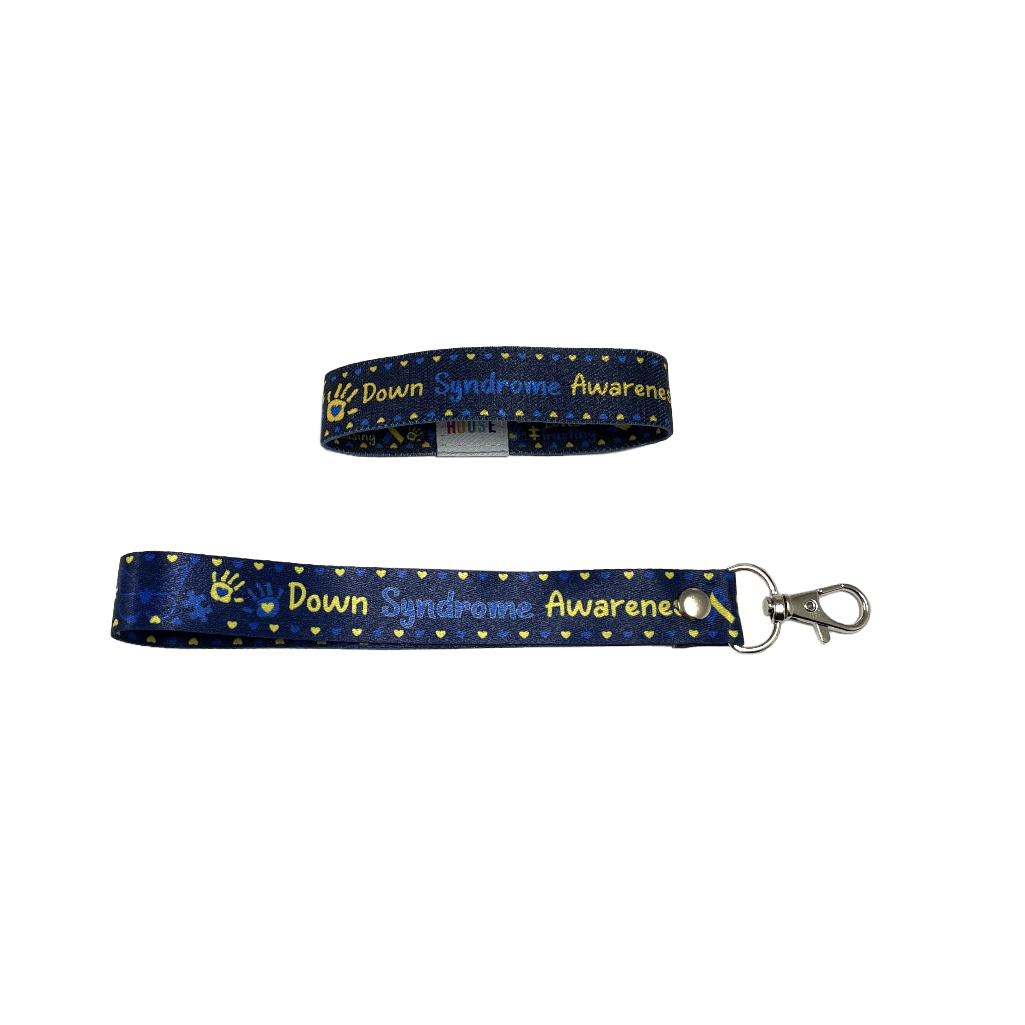 Set of Down Syndrome awareness elastic Wrist band wristband / Key tag palm print gift
