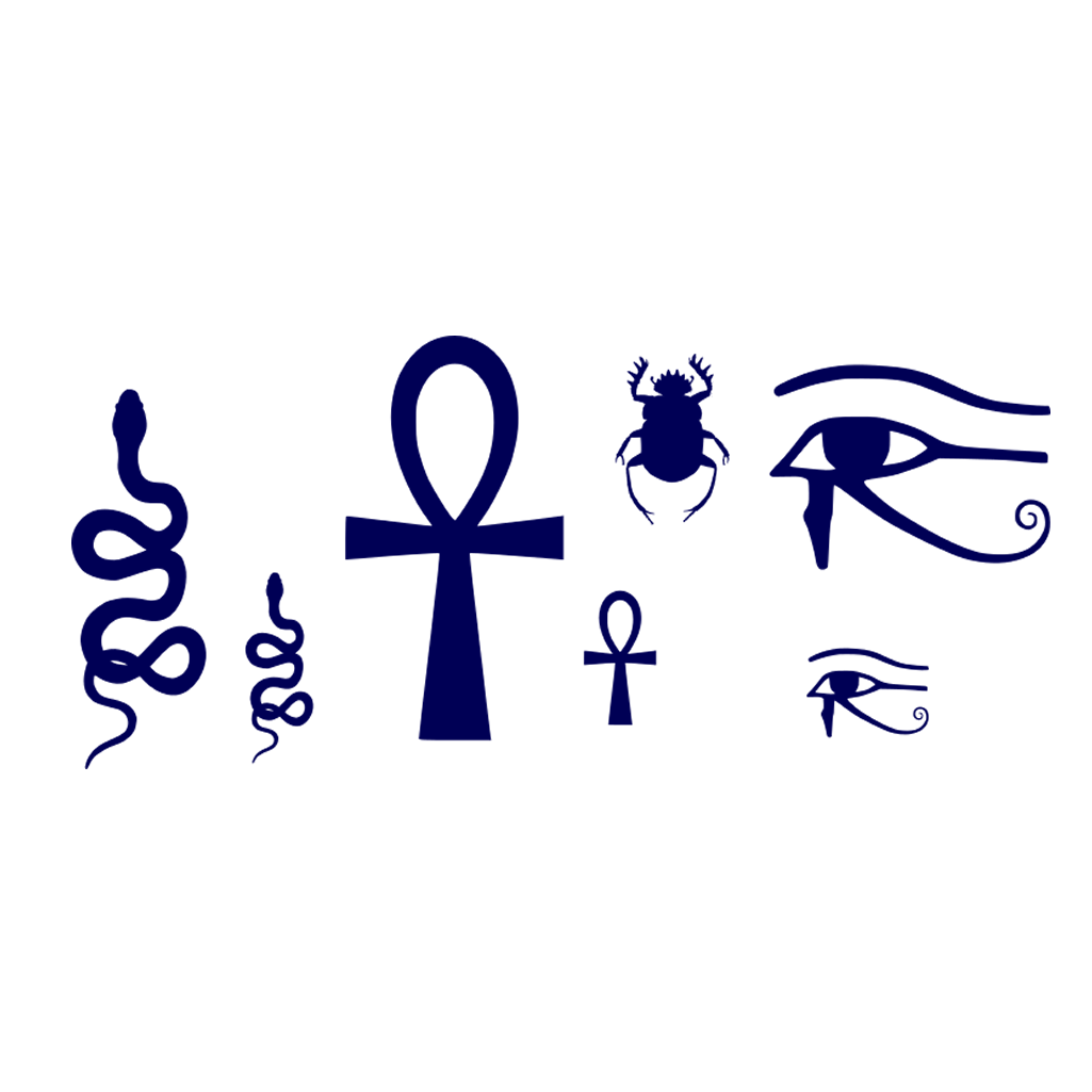 7 X Egyptian symbol Semi Permanent Tattoo Waterproof Lasts 1 - 2 weeks egypt scarab beetle, snake, eye of horus