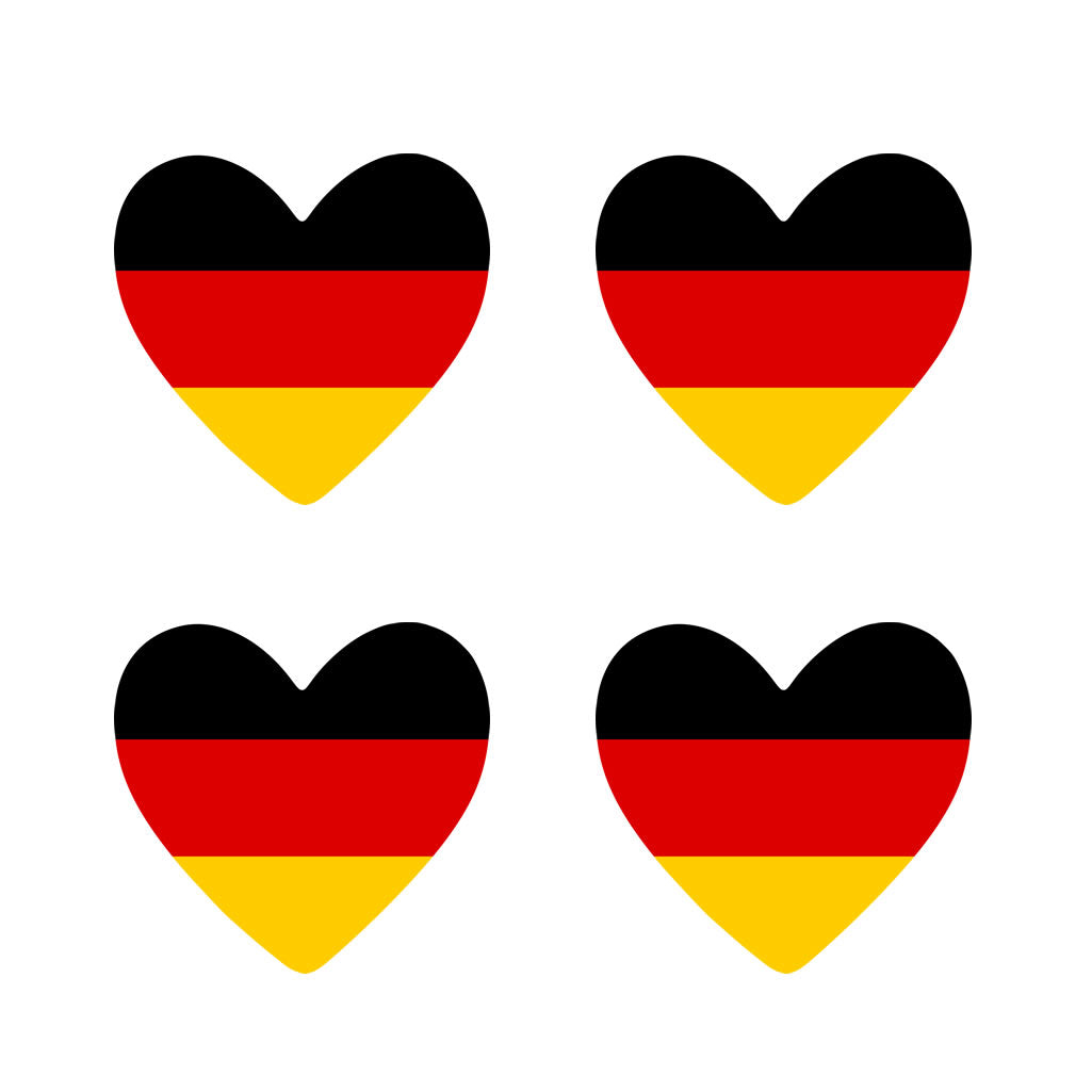 Set of 4 x German Flag Heart Iron on Transfer for fabric Germany Team support