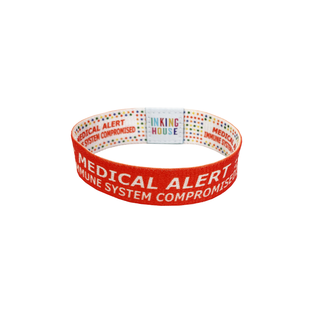 Set of Immune system compromised elastic Wrist band wristband Key tag Set medical alert immuno compromised