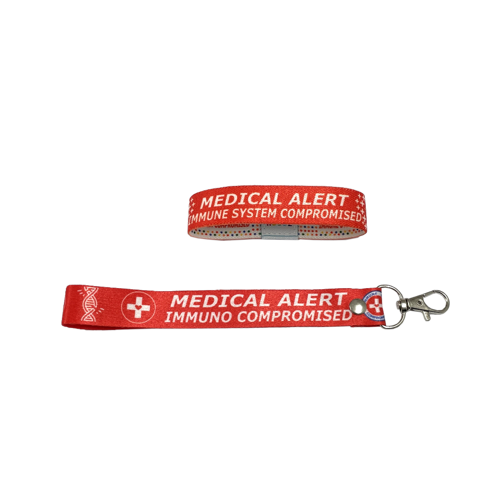 Set of Immune system compromised elastic Wrist band wristband Key tag Set medical alert immuno compromised