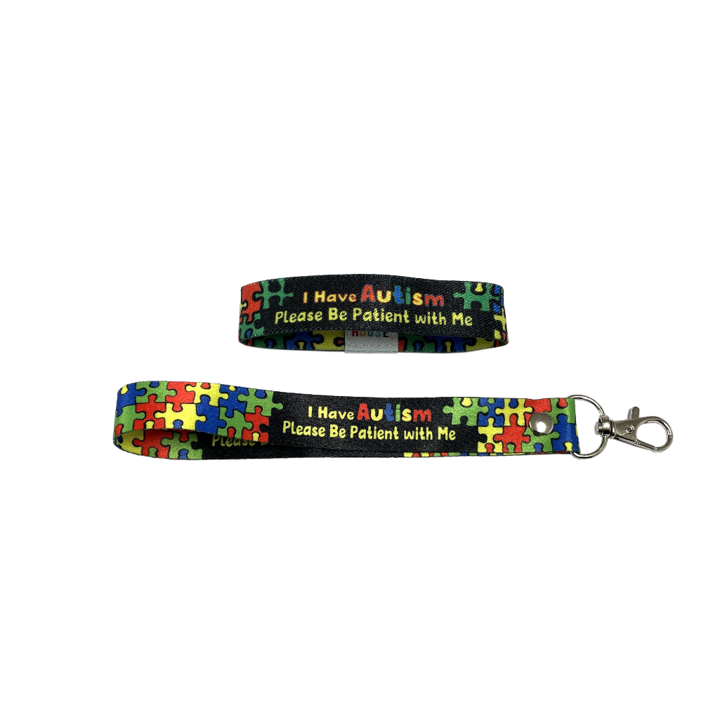Set of I have autism elastic Wrist band wristband Key tag gift awareness zigsaw Please be patient