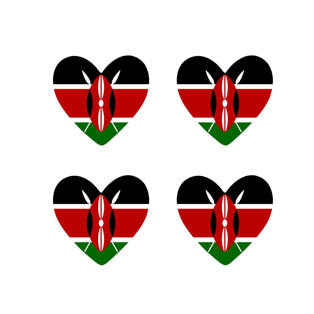 Set of 4 x Kenya Flag Heart Iron on Transfer for fabric Kenyan Team support