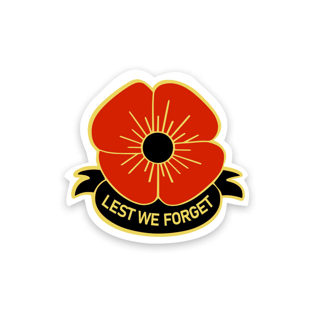 4 PACK Lest we forget waterproof Gloss vinyl sticker remembrance day poppy