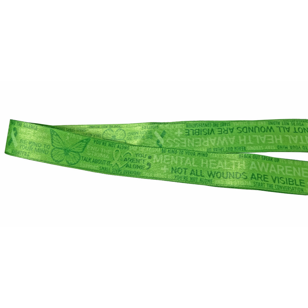 Mental Health awareness DOUBLE CLIP adjustable Lanyard neck strap ID holder bag green ribbon butterfly