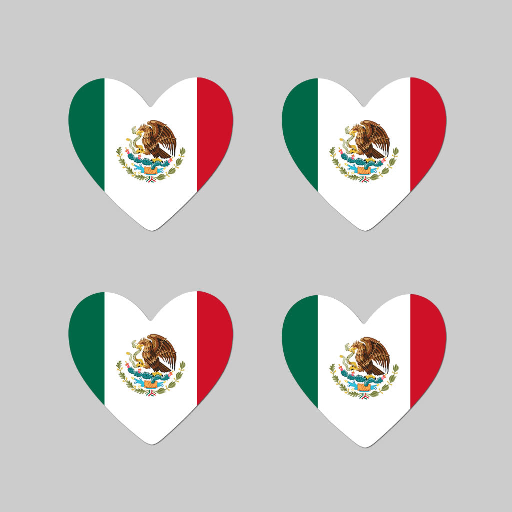 Set of 4 x Mexico Flag Heart Iron on Transfer for fabric Mexican Team Support