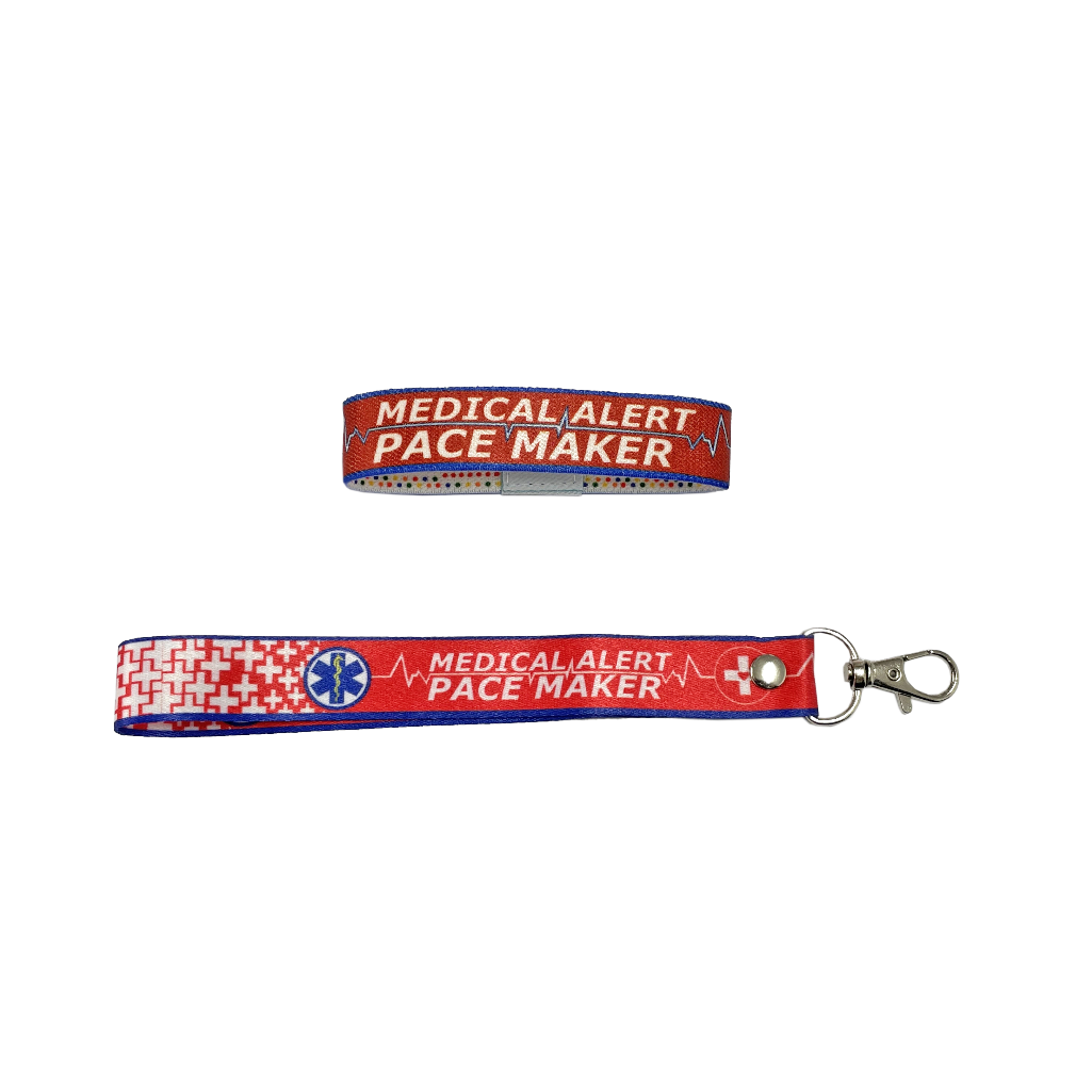 Set of Medical Alert Pacemaker elastic Wrist band wristband / Key tag gift heart Patient