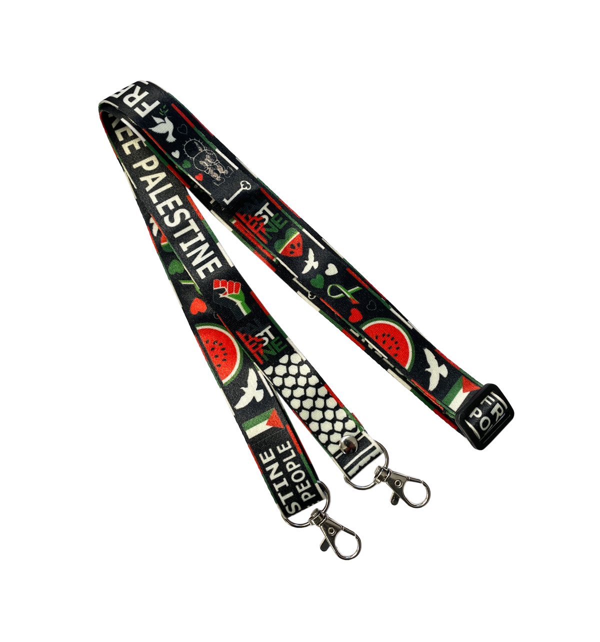 Free Palestine Double clip adjustable Lanyard neck strap ID holder phone bag