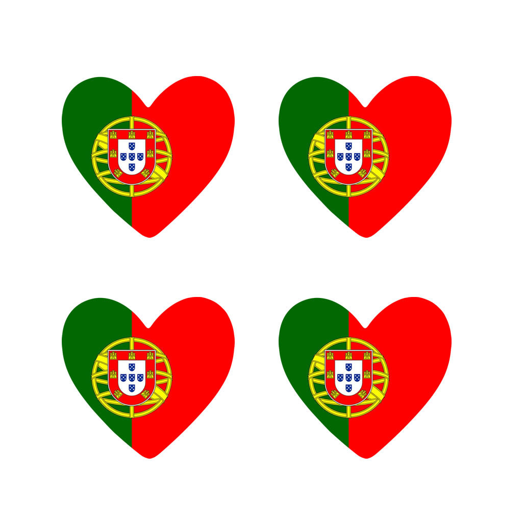 Set of 4 x Portugal Flag Heart Iron on Transfer for fabric Portuguese Team