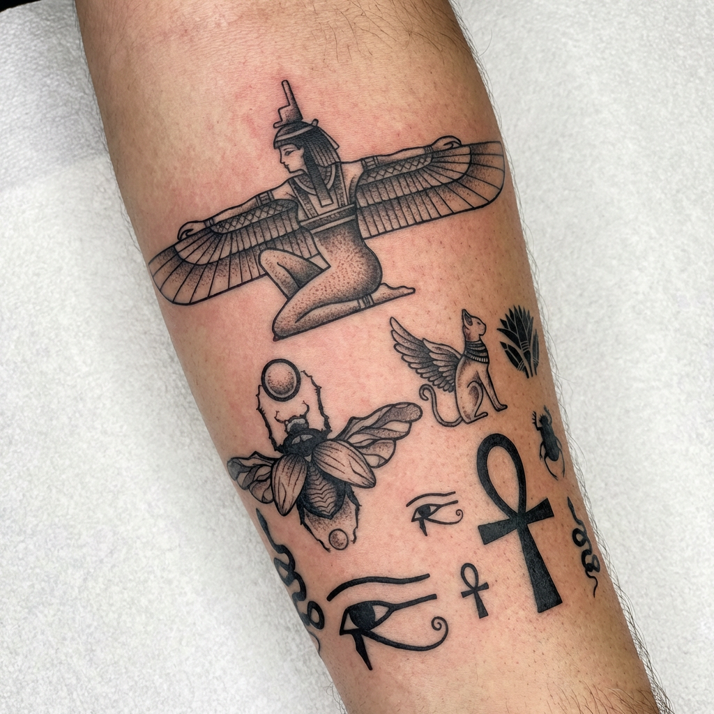 7 X Egyptian symbol Semi Permanent Tattoo Waterproof Lasts 1 - 2 weeks egypt scarab beetle, snake, eye of horus