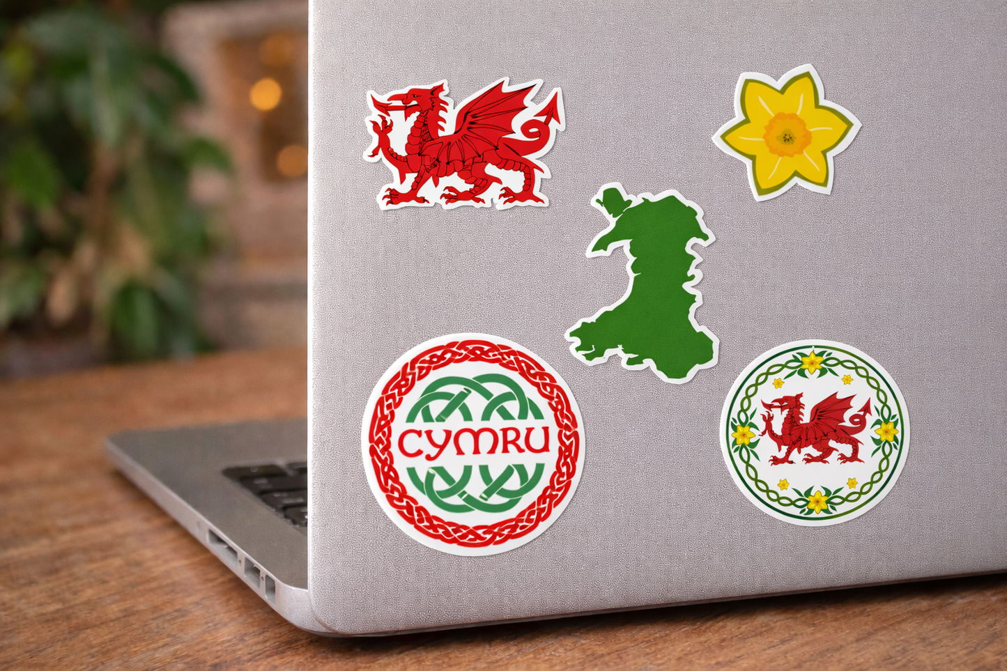 Inking House Set of 5 Wales Celtic Symbol waterproof Vinyl Stickers, Cymru Welsh Dragon Daffodil Wales Map