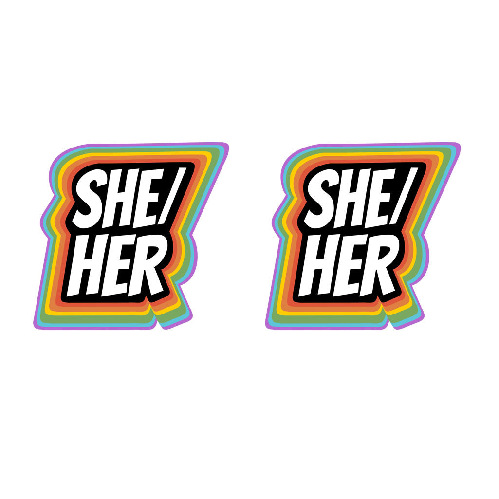 Set of 2 x She / HER pronouns Iron on Transfer for fabric gender identity