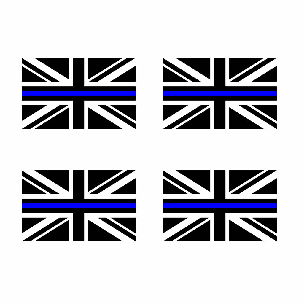 Set of 4 x UK Thin Blue Line Flag Iron on Screen Print Transfers for Fabrics