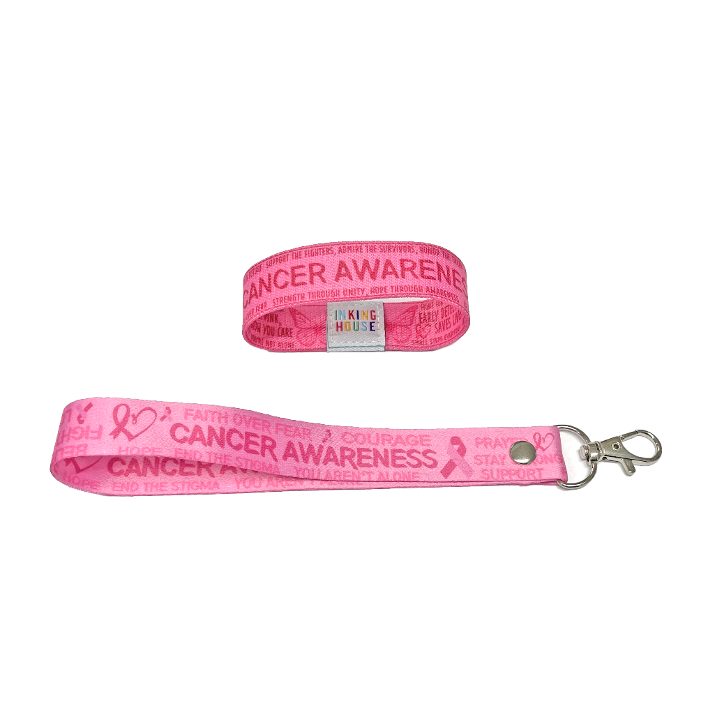 Cancer awareness elastic Wrist band wristband Key tag Set pink ribbon butterfly