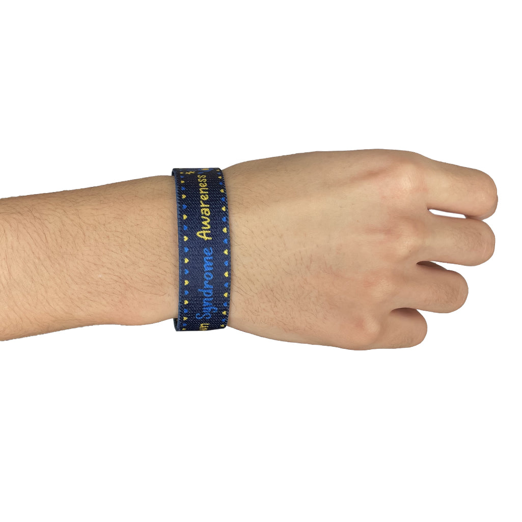 Set of Down Syndrome awareness elastic Wrist band wristband / Key tag palm print gift