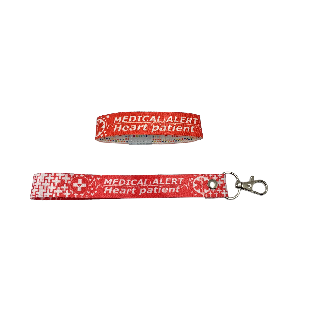 Set of Heart Patient elastic Wrist band wristband / Key tag Medical Alert