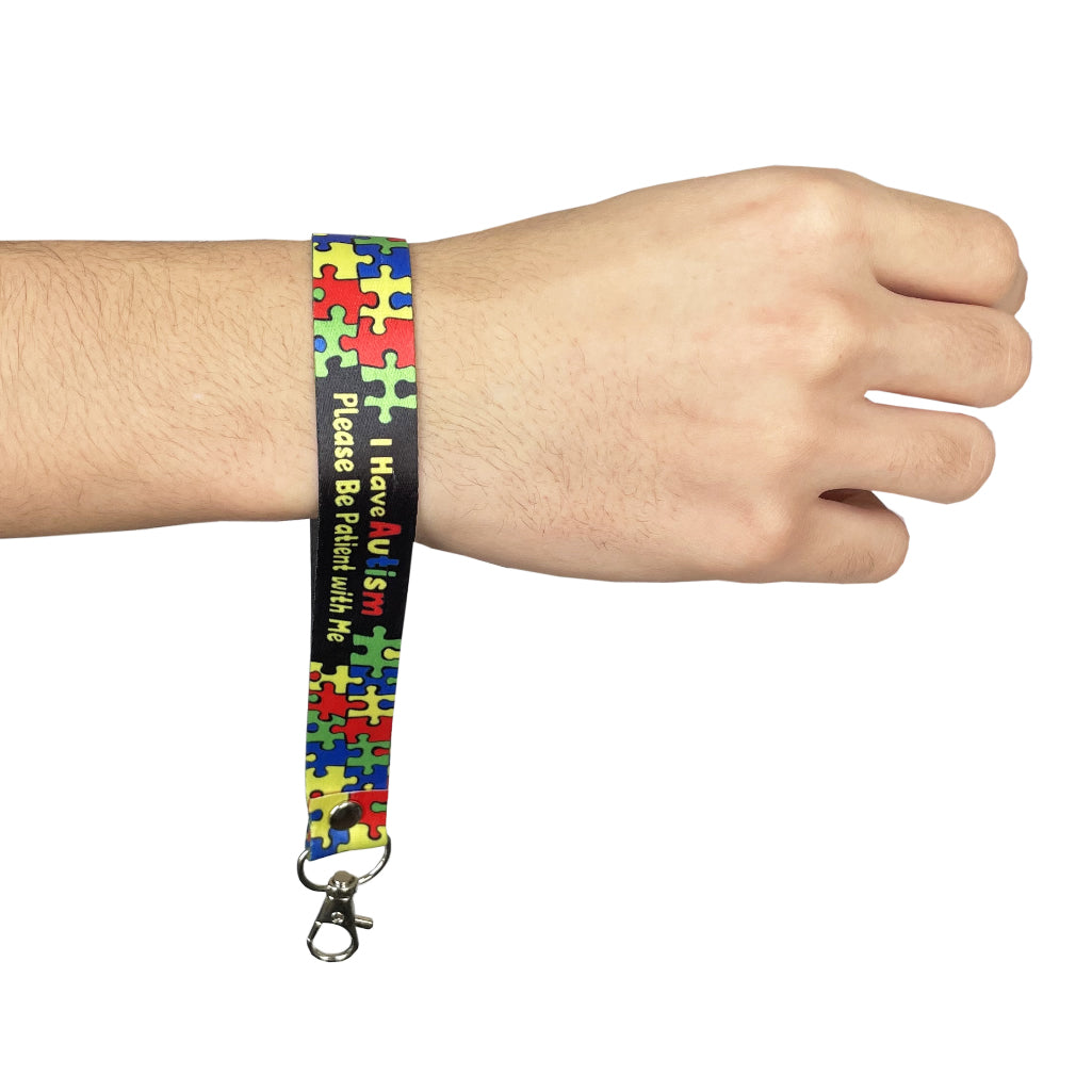 Set of I have autism elastic Wrist band wristband Key tag gift awareness zigsaw Please be patient