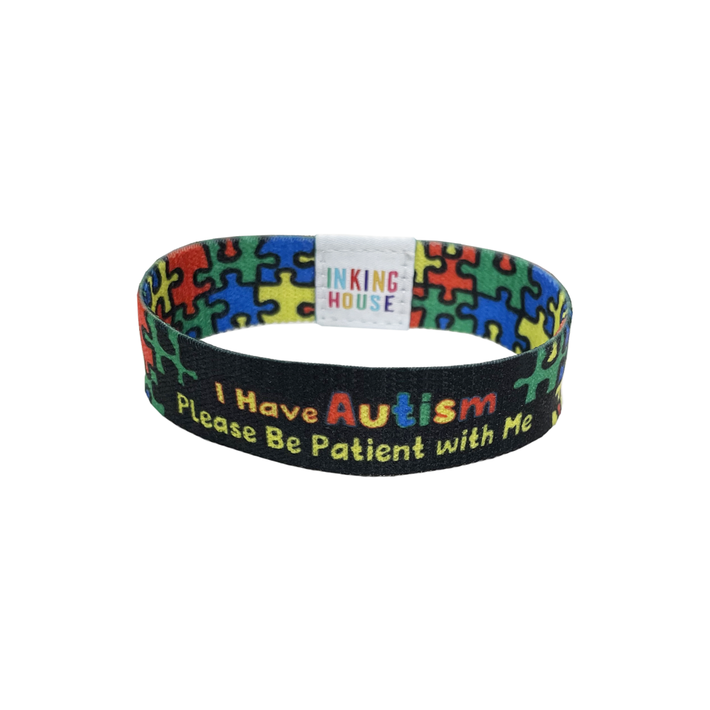 Set of I have autism elastic Wrist band wristband Key tag gift awareness zigsaw Please be patient