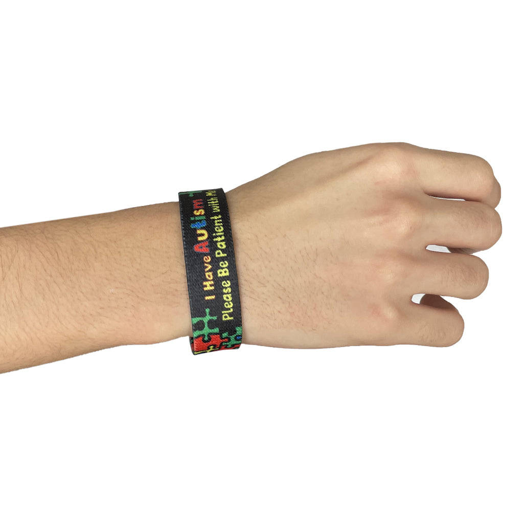 Set of I have autism elastic Wrist band wristband Key tag gift awareness zigsaw Please be patient