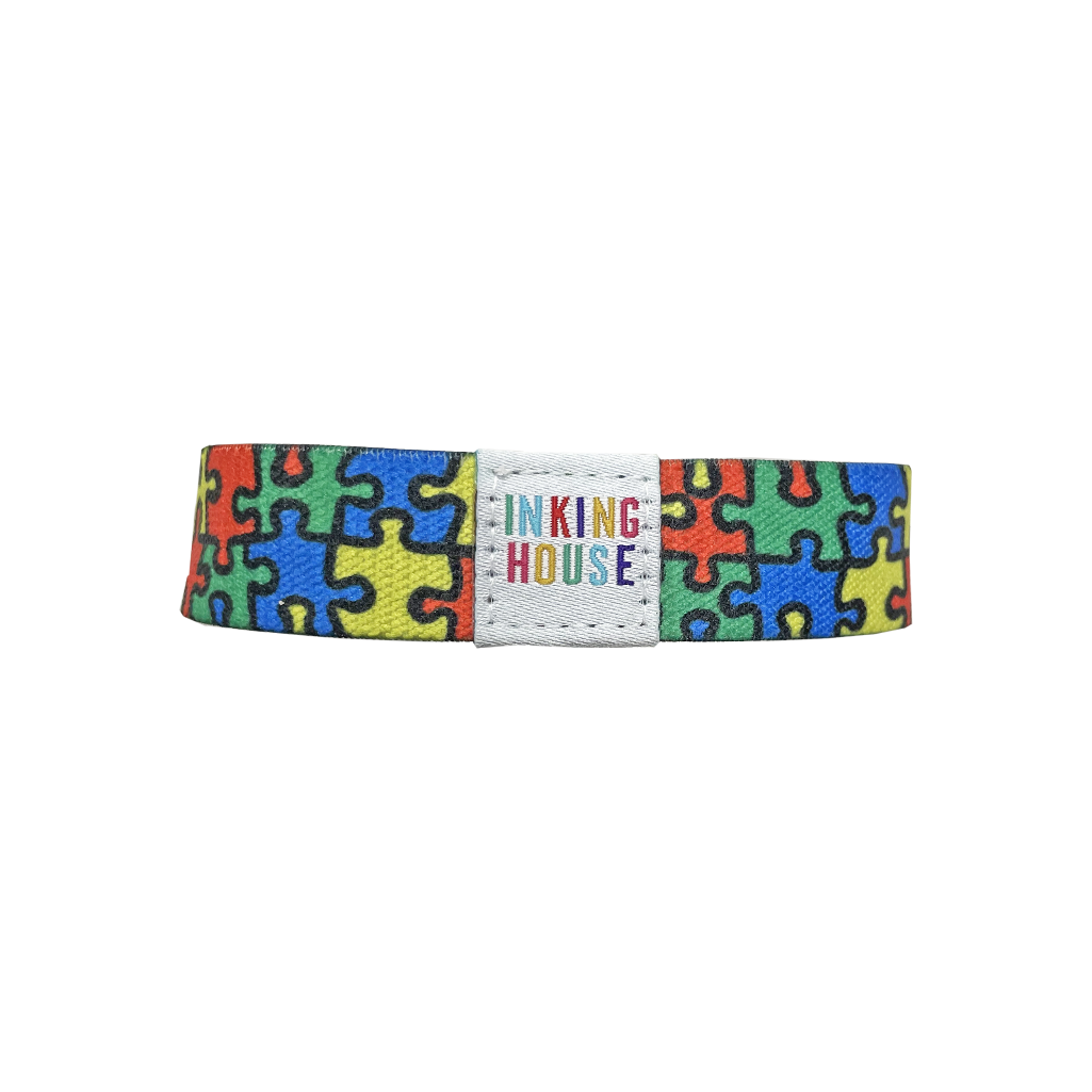 Set of I have autism elastic Wrist band wristband Key tag gift awareness zigsaw Please be patient