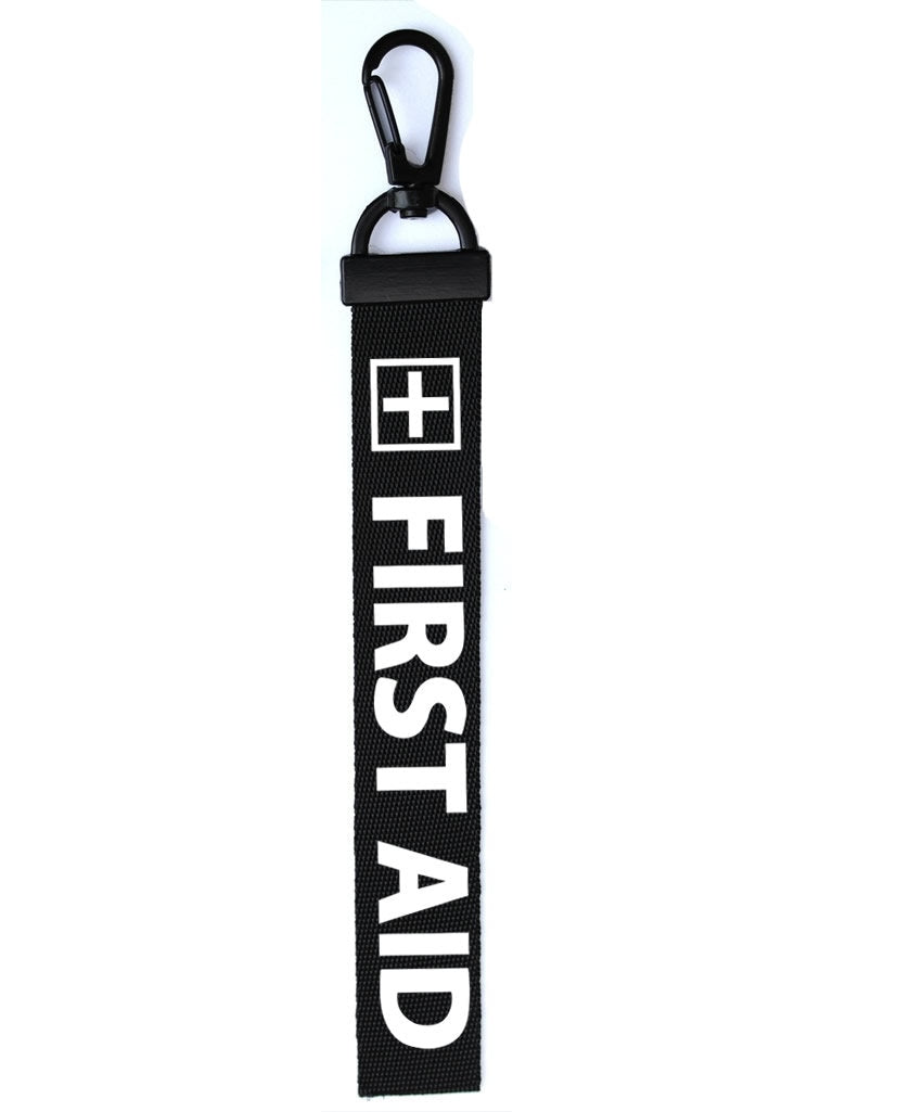 FIRST AID Key Chain Key ring Luggage Personalised Name Text Tag Zipper Pull