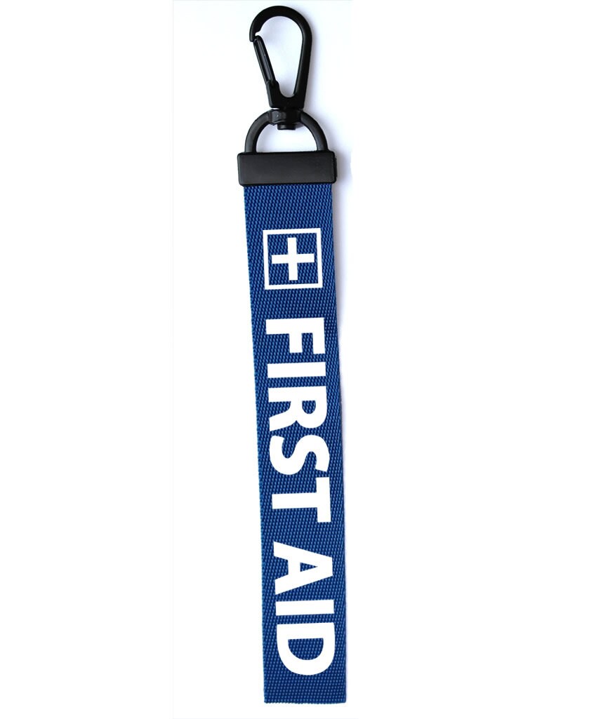 FIRST AID Key Chain Key ring Luggage Personalised Name Text Tag Zipper Pull
