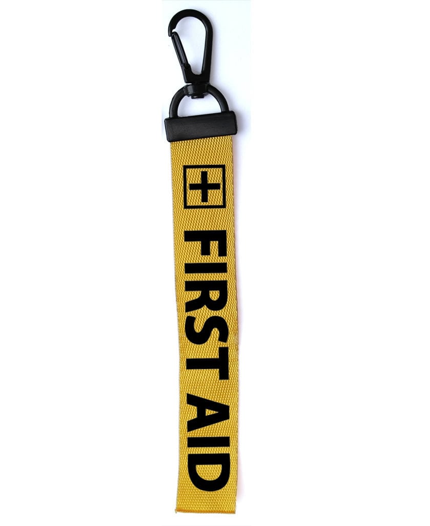FIRST AID Key Chain Key ring Luggage Personalised Name Text Tag Zipper Pull