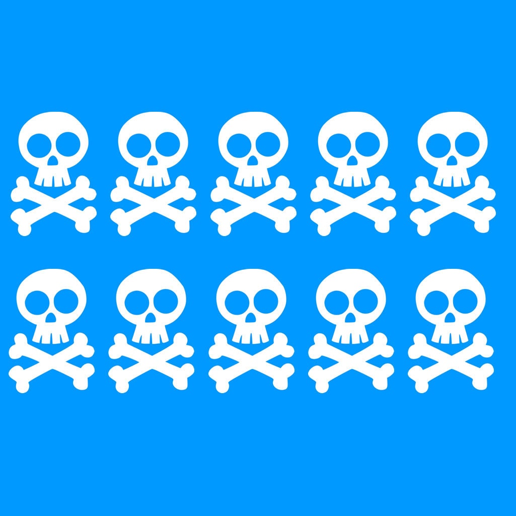 Set of 10 Skull DIY Iron on Screen print Patch for fabric transfer Machine Washable Skulls