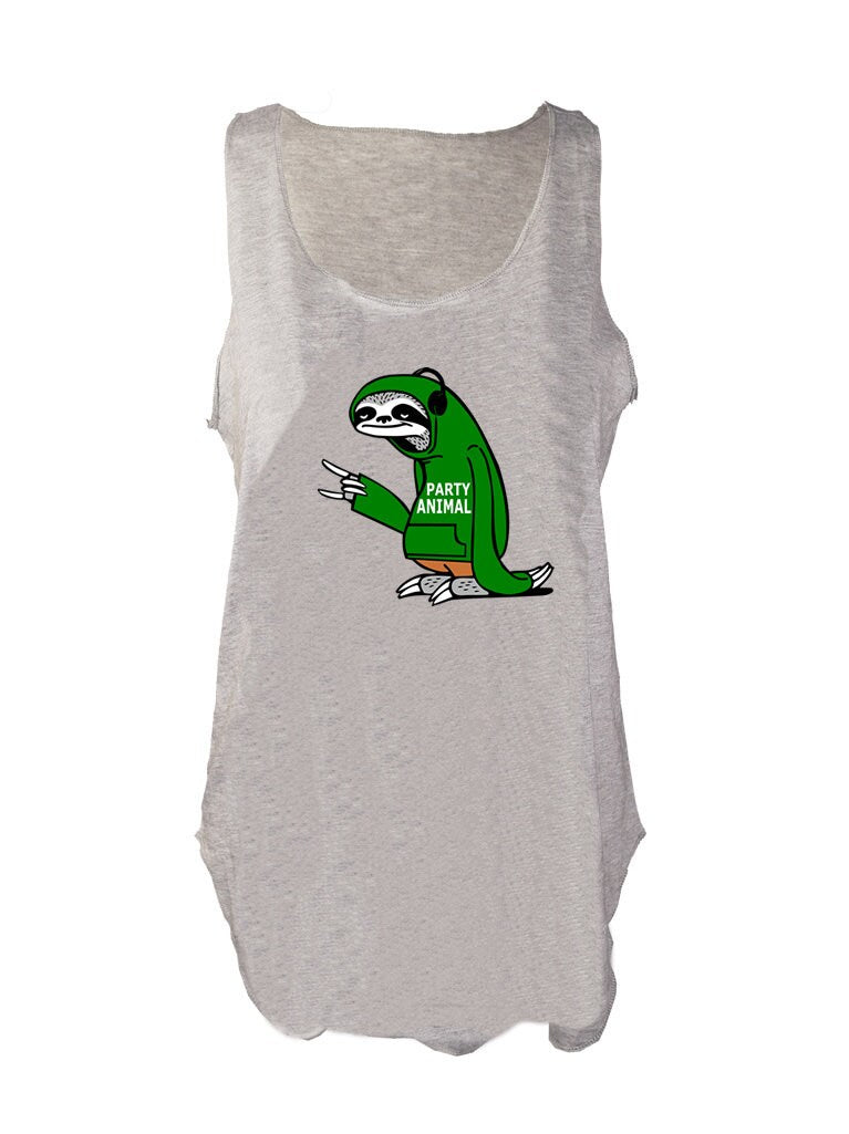 Party Animal unisex print Tank Top crest headphone life of the party sloth vest