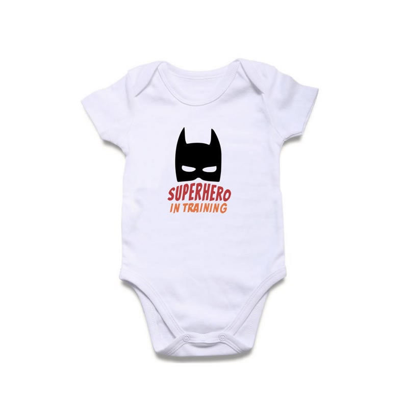 Super Hero In training Print New Born, 3 - 6, 6 - 9 Months Baby Grow BodySuit Gift