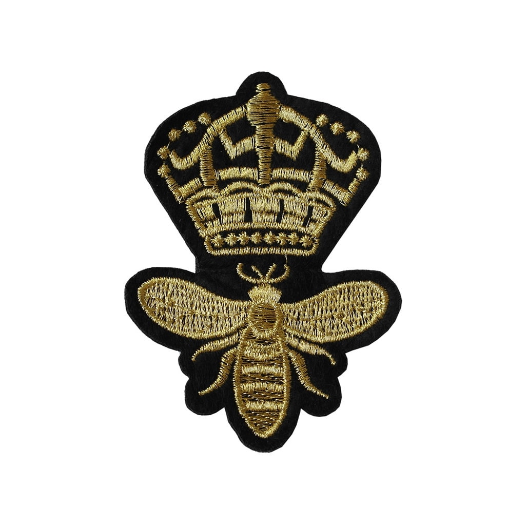 Queen Bee Iron / Sew On Embroidered Patch Badge Embroidery Crown Motif transfer