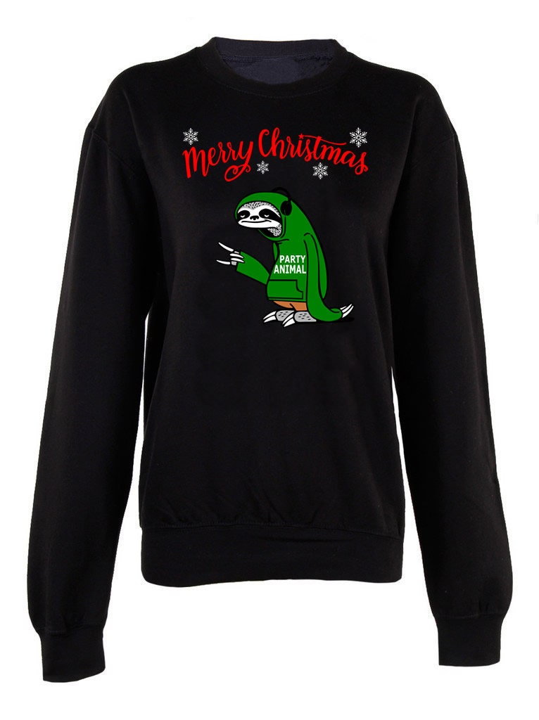 Merry Christmas party Animal print crew neck unisex Sweatshirt top Christmas Jumper Sloth Xmas top