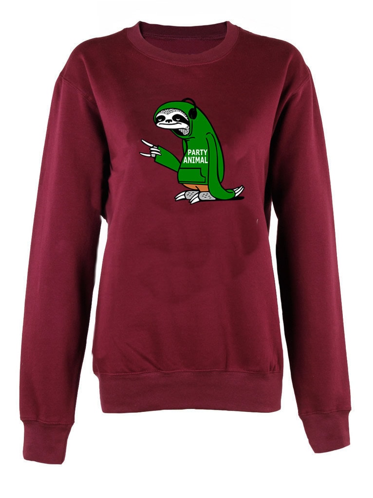 Party Animal print crew neck unisex Sweatshirt top Christmas Jumper Sloth