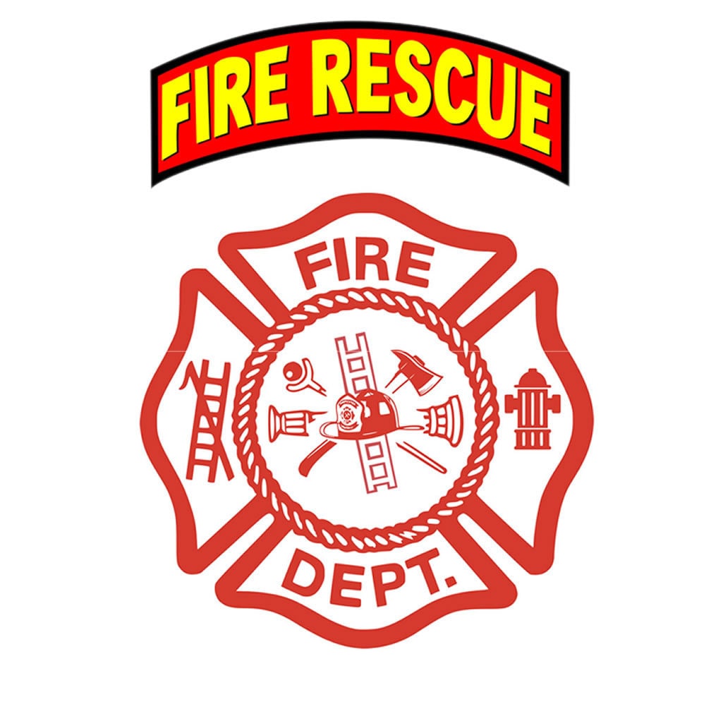 Set of 2 Fire rescue Iron on Screen Print Transfers for Fabrics Machine Washable Fire Department Badge patch