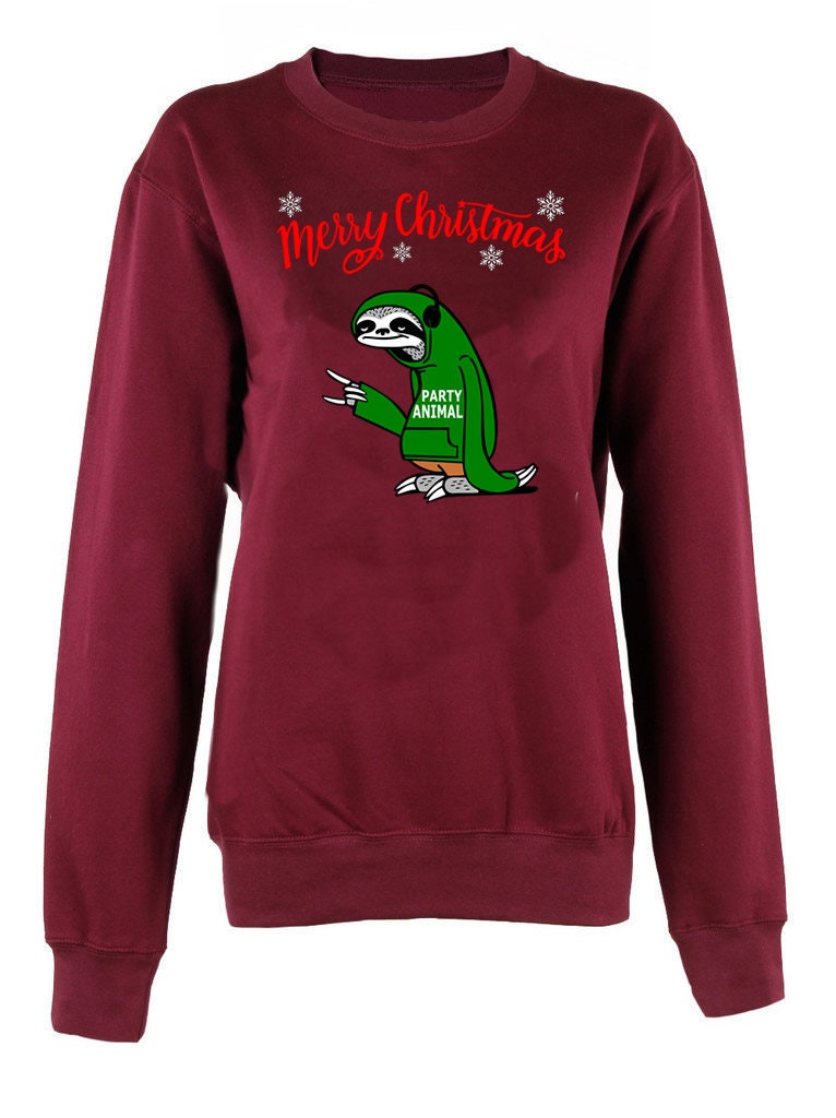 Merry Christmas party Animal print crew neck unisex Sweatshirt top Christmas Jumper Sloth Xmas top