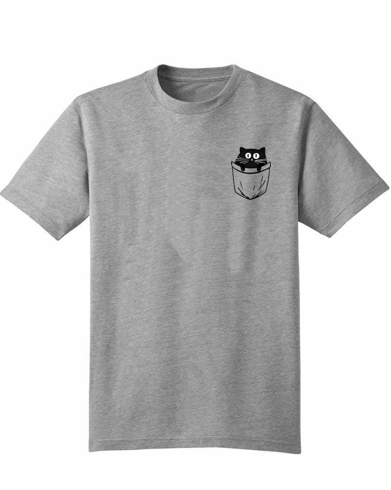 KIDS Pocket cat print unisex print Tshirt Top neck holiday Feline Cat lover T-shirt