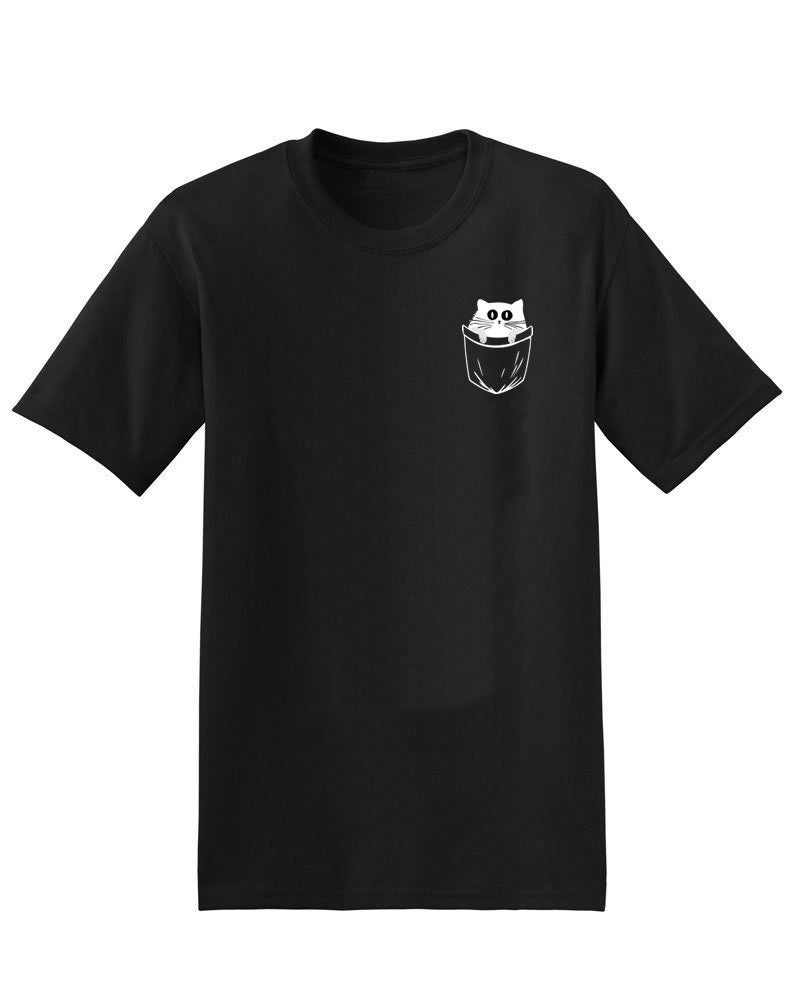KIDS Pocket cat print unisex print Tshirt Top neck holiday Feline Cat lover T-shirt