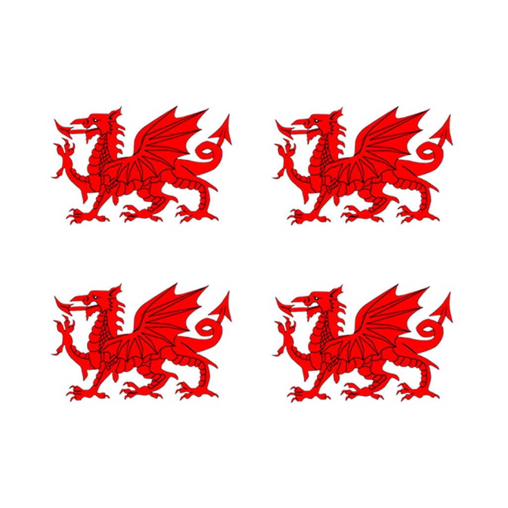 Set of 4 Welsh Dragon Temporary Tattoo Waterproof Lasts 1 week Wales Flag for country support six nations,rugby, football,cricket
