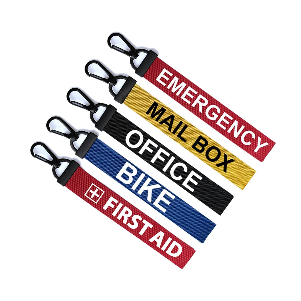 Set of 5 x Key ring Luggage Tag Zipper Pull KeyRing Bag Key Chain Emergency first aid bike office mail box