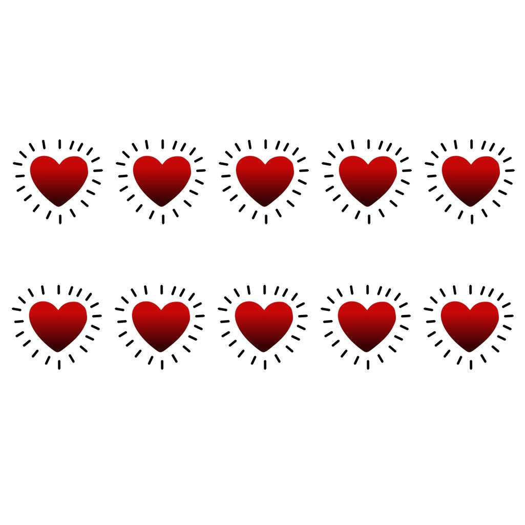 Set of 10 X Hearts Iron on Screen Print Transfers for Fabrics Machine Washable patch
