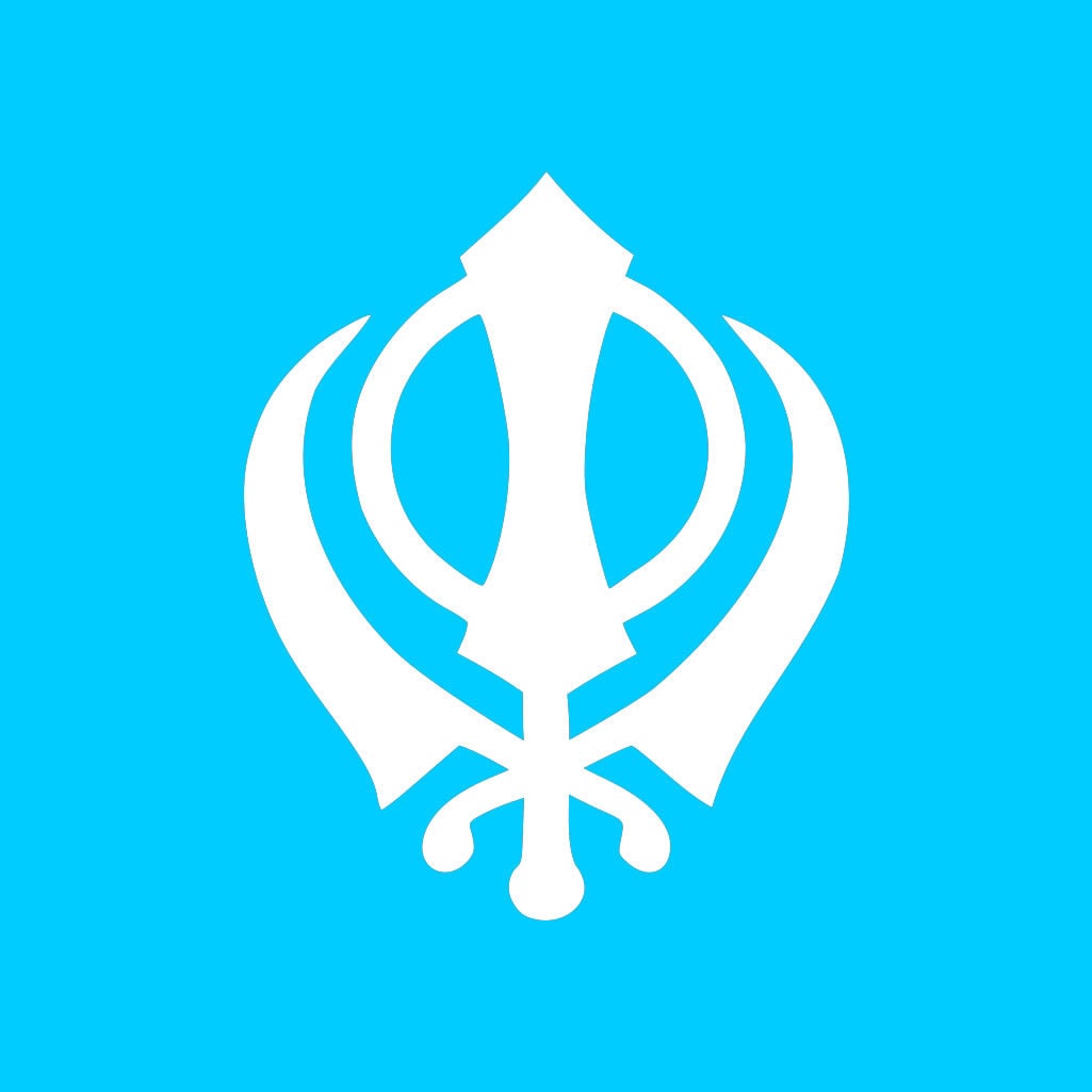 Set of 2 x Khanda Iron on Screen Print patch for fabric Machine Washable Sikh symbol