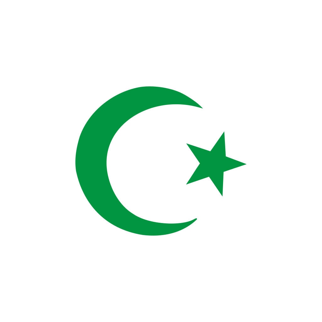 Set of 2 x Islamic Star and Crescent Symbol Iron on Screen Print Transfers for Fabrics Machine Washable patch